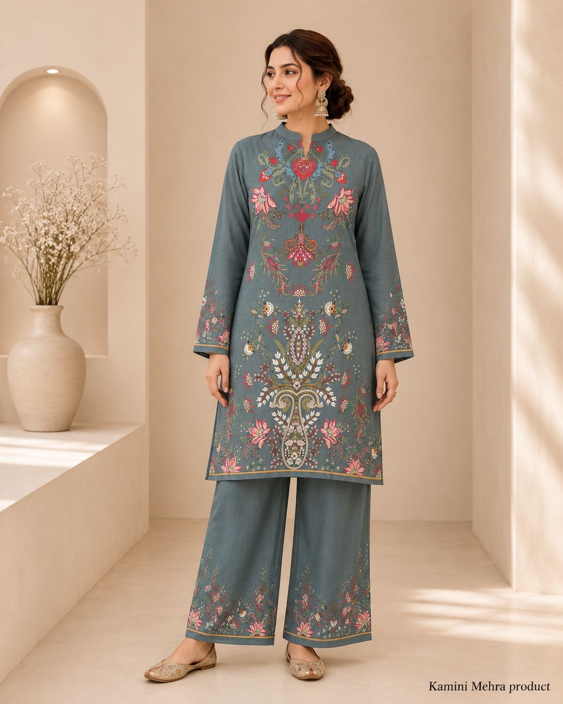 Zara-e-Sabz — Royal Teal Embroidered Kurta Set