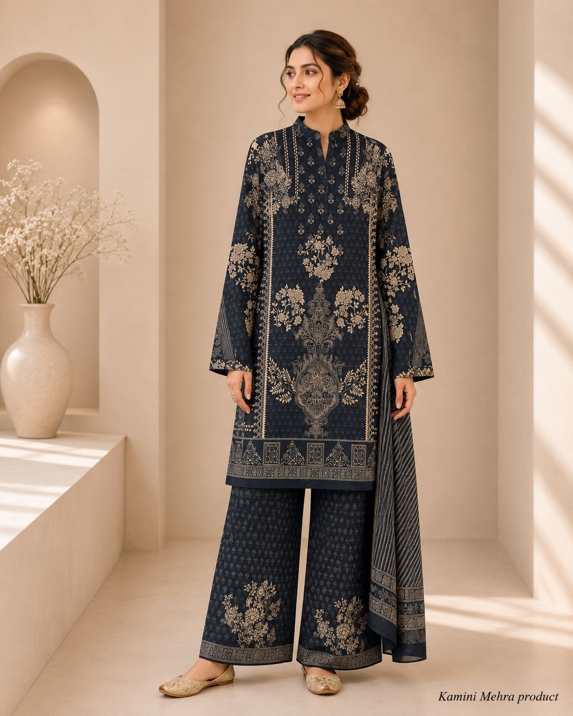 Gulab Malmal — Ivory Rose Bloom Kurta Set
